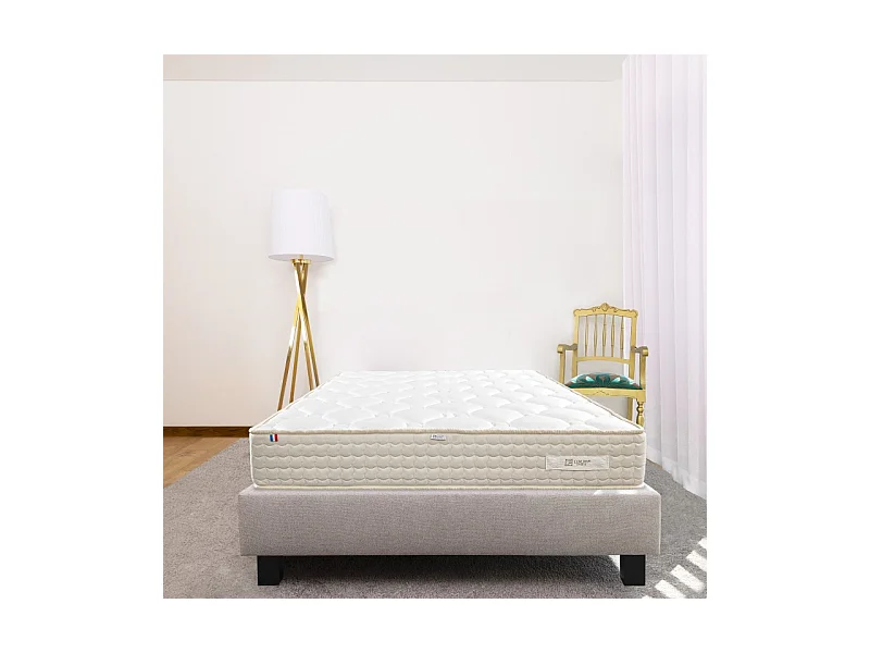 Ensemble Matelas Sublime, 20 cm, mousses haute densité, ferme, face été/hiver + sommier gris ep20cm, 90x190cm