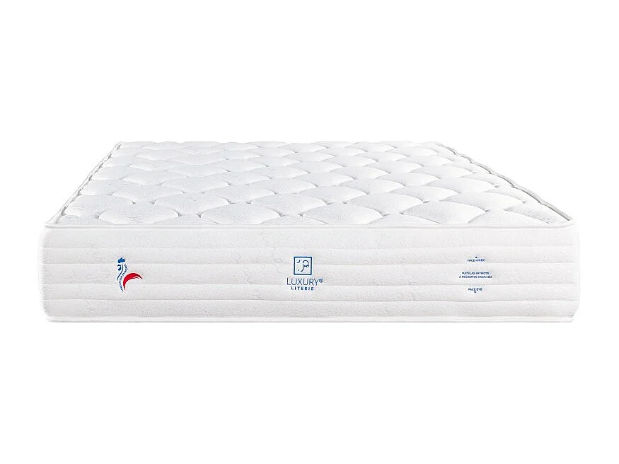 Ensemble Matelas Patriote Mousse, 27 cm, mousses haute densité , ferme, face été/hiver + sommier beige ep20cm, 140x200cm