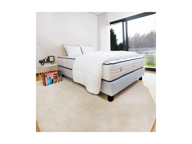 Ensemble Matelas Patriote, 27 cm, ressorts ensachés, ferme, face été/hiver + sommier gris ep20cm + oreiller + couette, 140x200cm