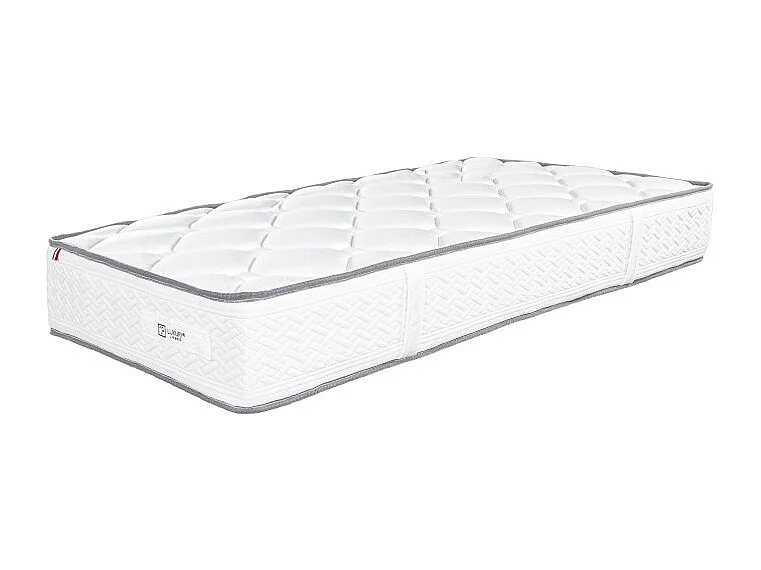 Ensemble Complet Matelas Iris (20 cm) ferme,Sommier beige (20cm) , Tête de lit,Oreiller et Couette, 90x190cm