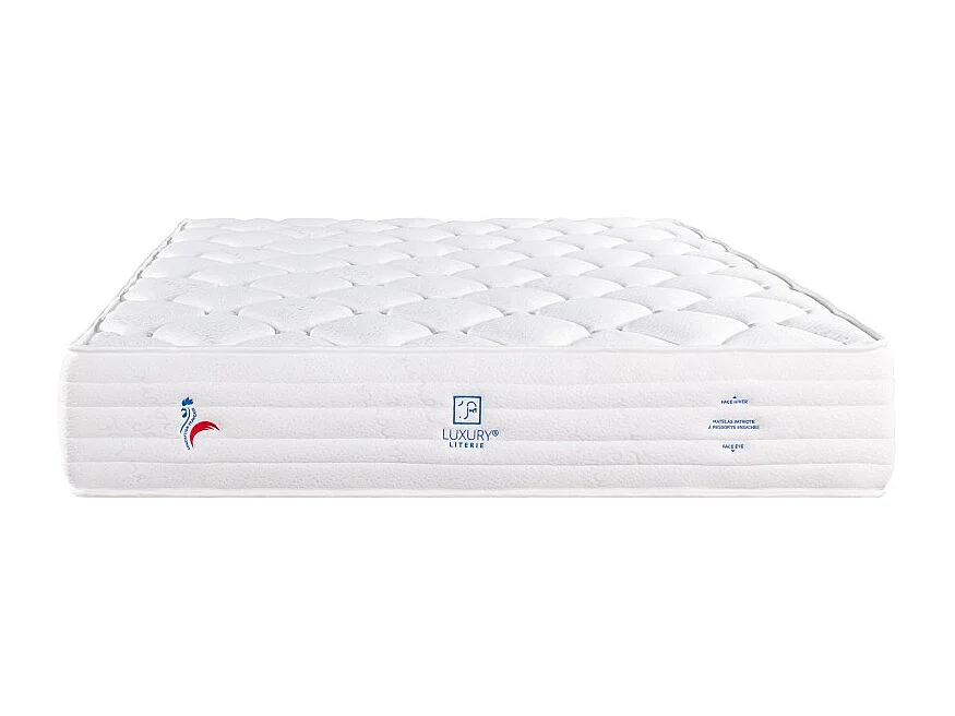 Ensemble Matelas Patriote Mousse, 27 cm, mousses haute densité , ferme, face été/hiver+sommier blanc ep 13cm+oreiller+couette, 160x200cm