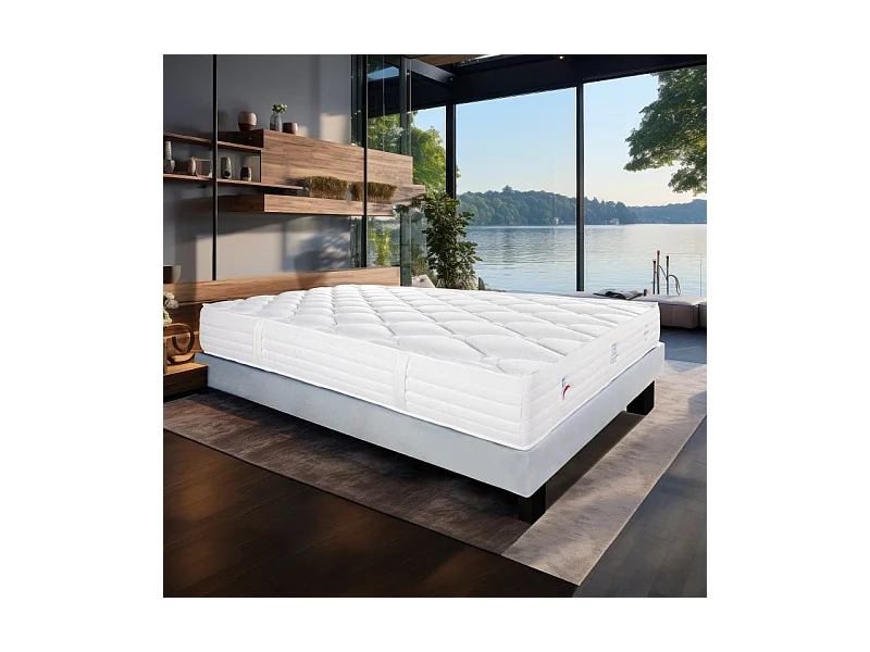 Ensemble Matelas Patriote Mousse, 27 cm, mousses haute densité , ferme, face été/hiver + sommier gris ep20cm, 140x200cm
