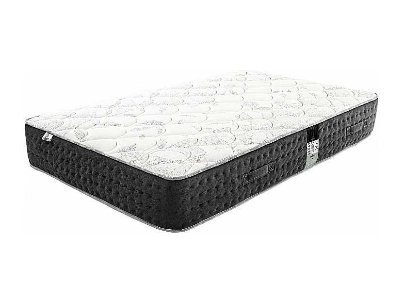 Ensemble Matelas Serenite, 27 cm, ressorts ensachés, ferme, face été/hiver + sommier gris ep20cm + oreiller + couette, 90x190cm
