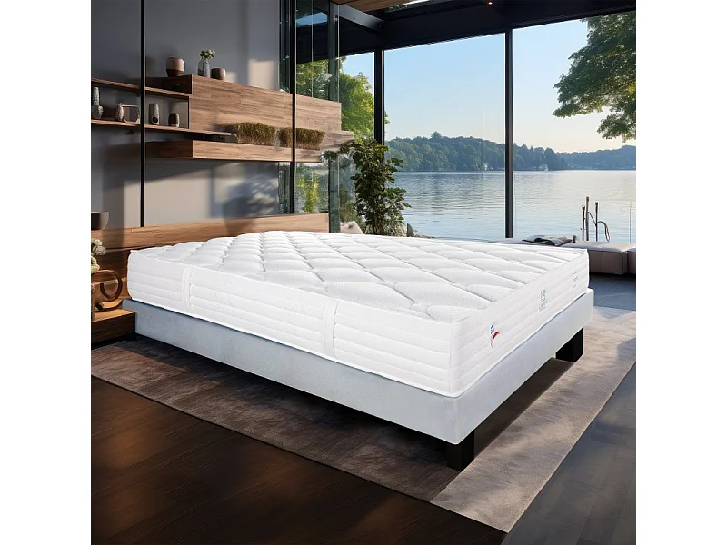 Ensemble Matelas Patriote Mousse, 27 cm, mousses haute densité , ferme, face été/hiver + sommier gris ep20cm, 160x200cm