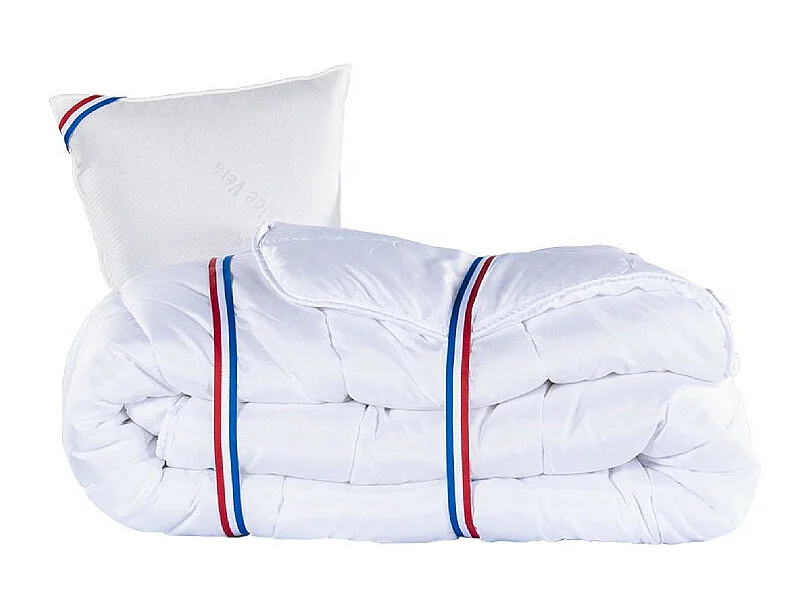 Ensemble Matelas Sublime, 20 cm, mousses haute densité, ferme, face été/hiver + sommier blanc ep 13cm + oreiller + couette, 90x190cm