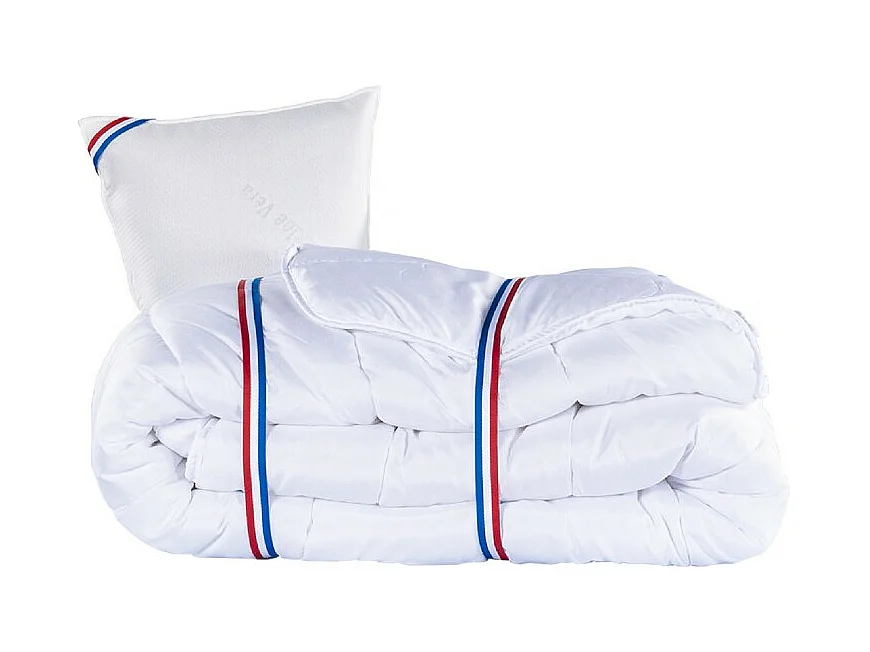 Ensemble Matelas Nuage (24cm), Sommier (20cm), Oreiller et Couette-mousse haute densité, mi-ferme, face été/hiver, 90x190cm