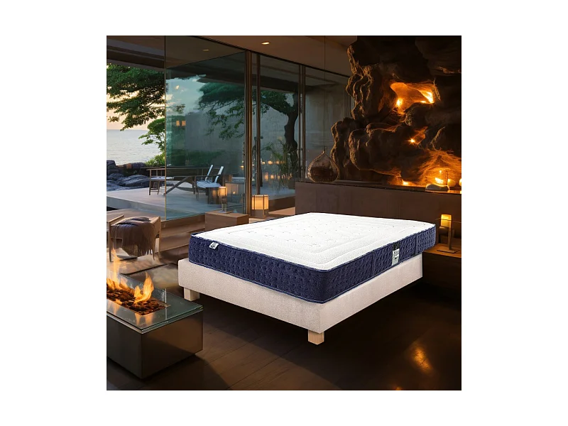 Ensemble Matelas Nuage (24 cm) et sommier (20 cm), mousse haute densité, mi-ferme, face été/hiver, 140x190cm
