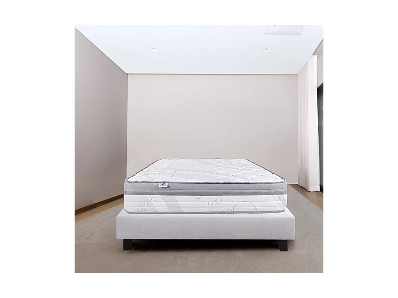 Ensemble Matelas ViscoPlus, 26 cm, mousses haute densité, ferme, face été/hiver + sommier gris ep20cm, 90x190cm