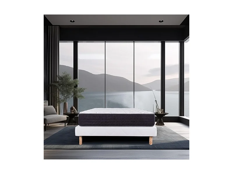 Ensemble Matelas Serenite, 27 cm, ressorts ensachés, ferme, face été/hiver + sommier blanc ep 13cm, 140x190cm