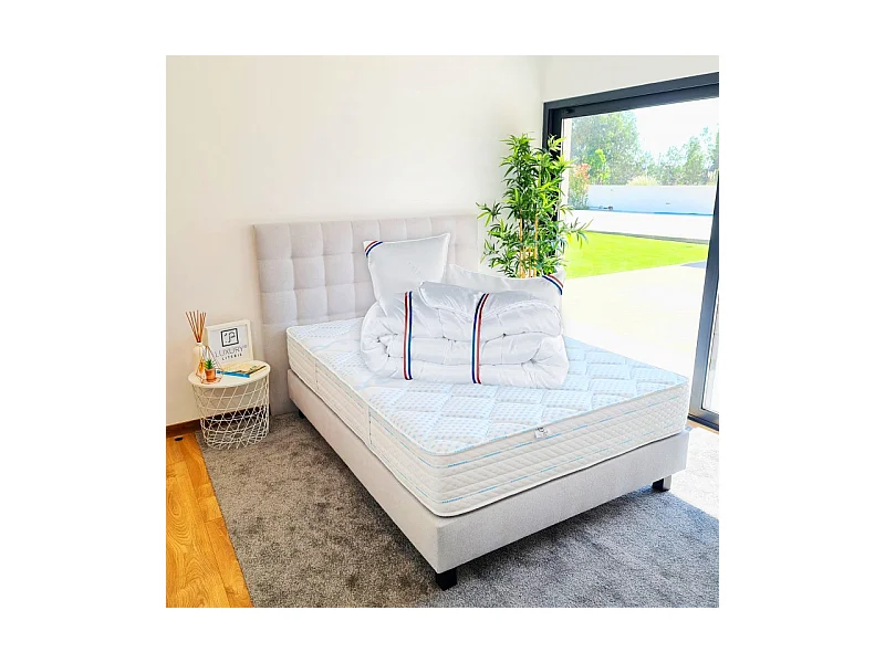 Ensemble Matelas Thermotec (24 cm),Tête de Lit, Sommier (20cm),Couette et Oreiller, 160x200cm