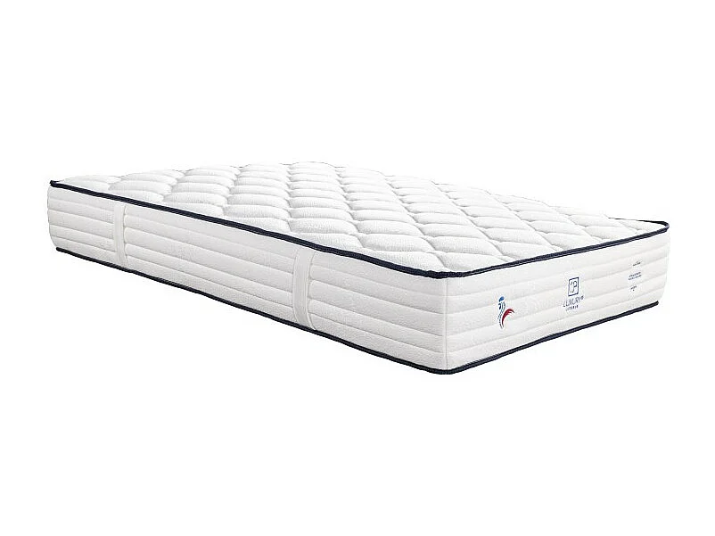 Ensemble Matelas Patriote, 27 cm, ressorts ensachés, ferme, face été/hiver + sommier blanc ep 13cm, 90x190cm