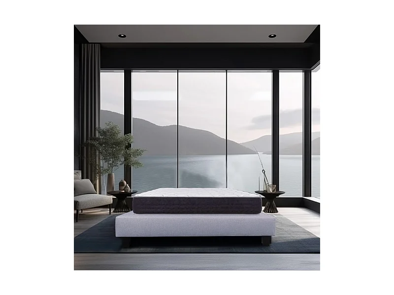 Ensemble Matelas Serenite, 27 cm, ressorts ensachés, ferme, face été/hiver + sommier gris ep20cm, 160x200cm