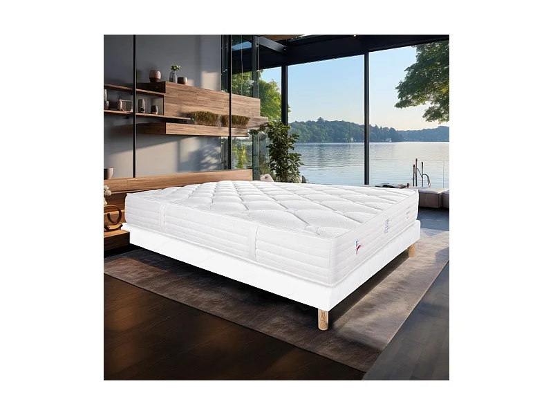 Ensemble Matelas Patriote Mousse, 27 cm, mousses haute densité , ferme, face été/hiver + sommier blanc ep 13cm, 140x190cm