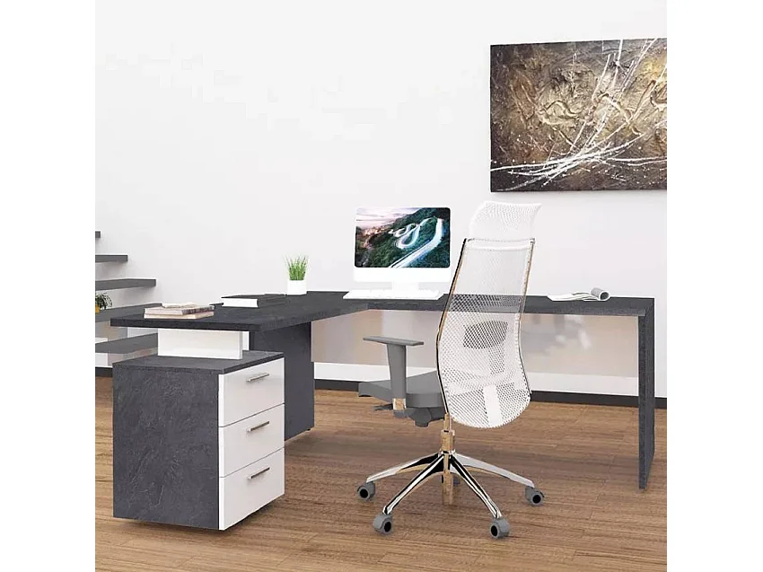 Bureau d'angle 180x160 avec commode à 3 tiroirs LISA