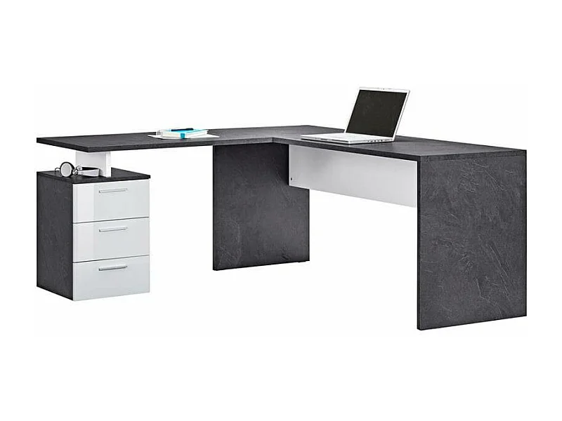 Bureau d'angle 180x160 avec commode à 3 tiroirs LISA