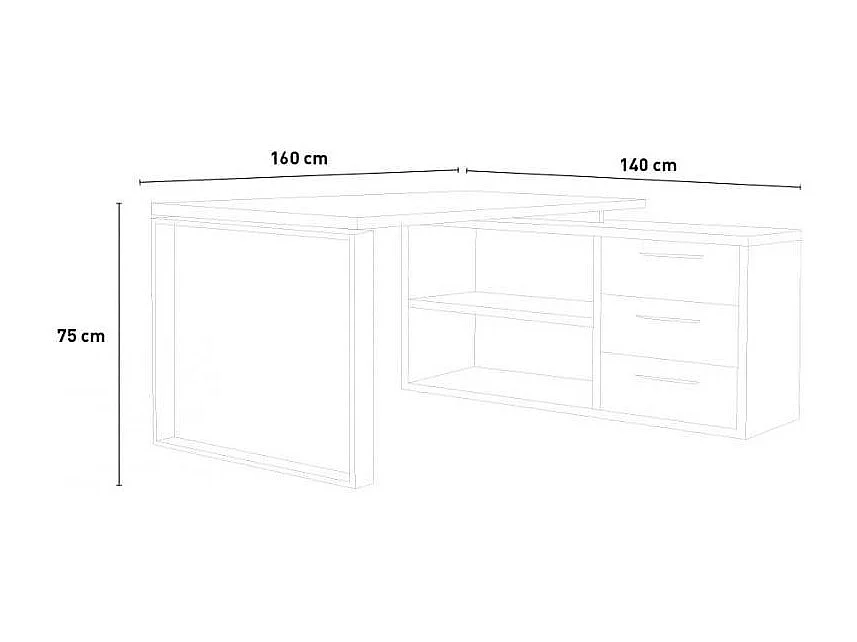 Mesa angular con península 3 cajones para oficina y despacho 160x140cm Raffaello