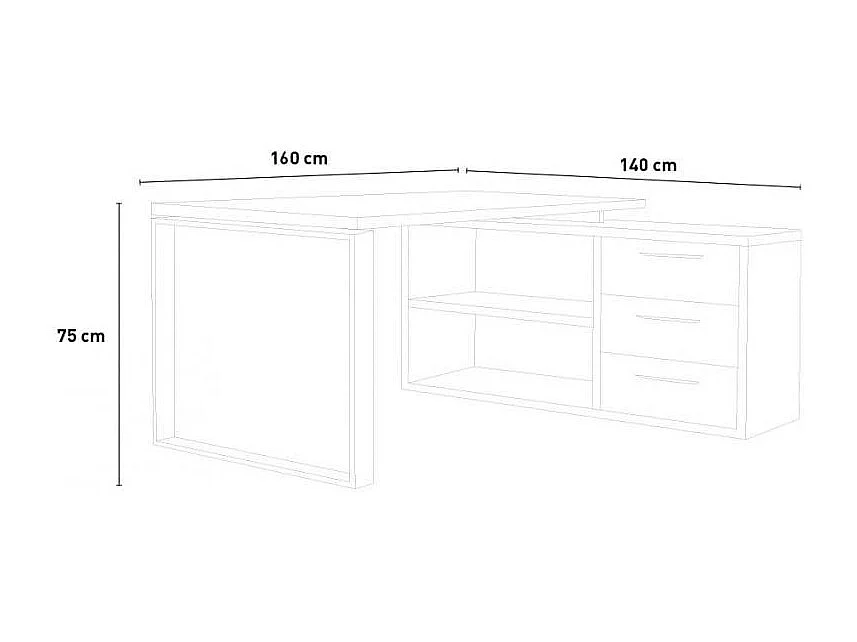 Mesa angular con península 3 cajones para oficina y despacho 160x140cm Raffaello