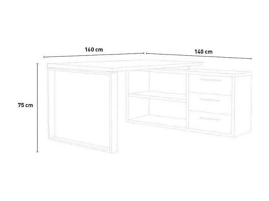 Mesa angular con península 3 cajones para oficina y despacho 160x140cm Raffaello