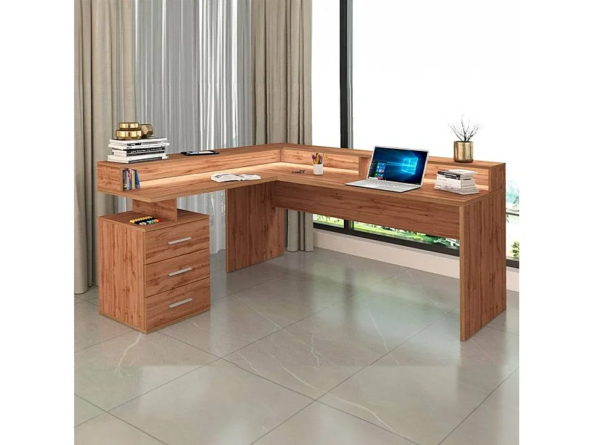 Escritorio esquinero de oficina con 3 cajones estante New Selina A-S Plus - Roble