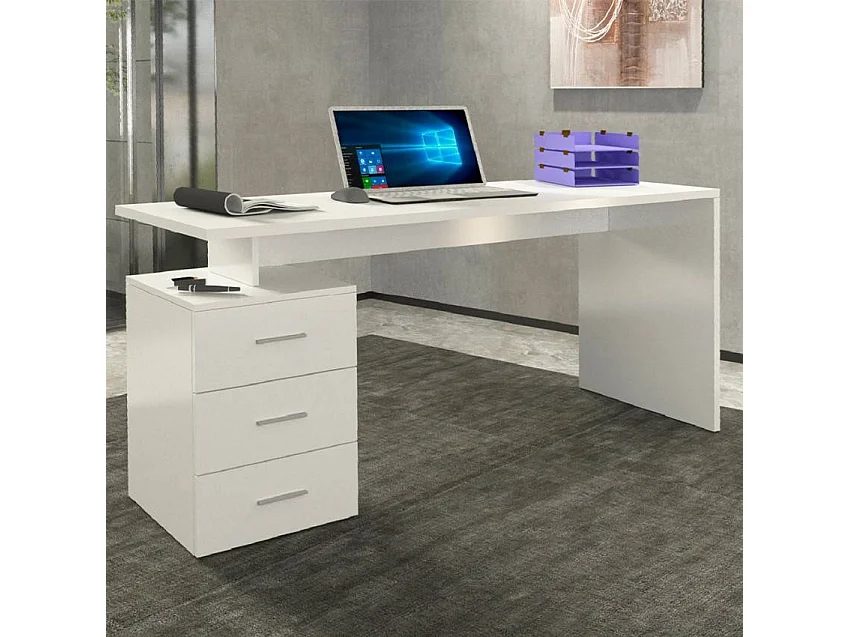 Moderne Büroschreibtisch mit 3 Schubladen 160x60x75cm New Selina Basic - Weiß glänzend