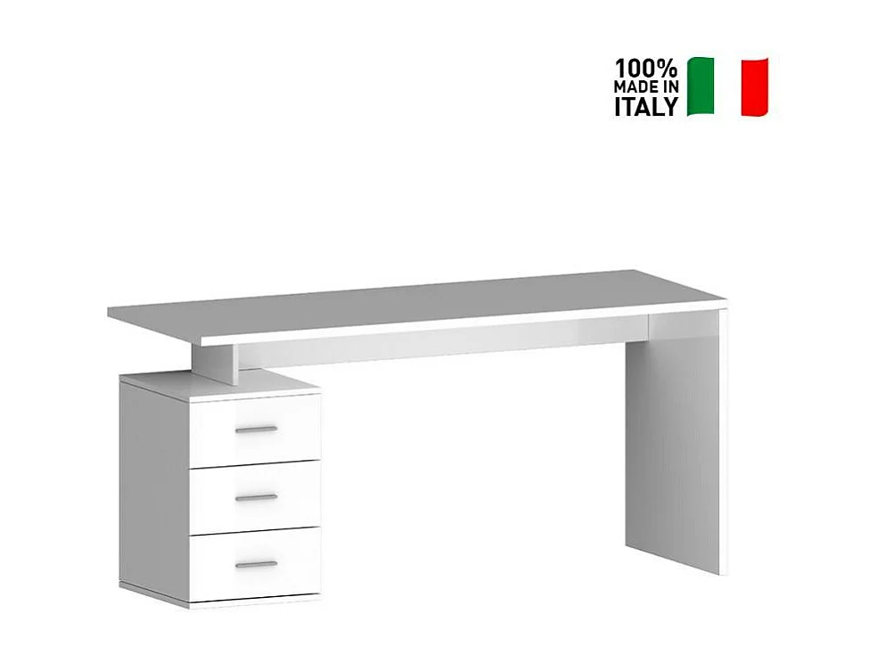 Moderne Büroschreibtisch mit 3 Schubladen 160x60x75cm New Selina Basic - Weiß glänzend