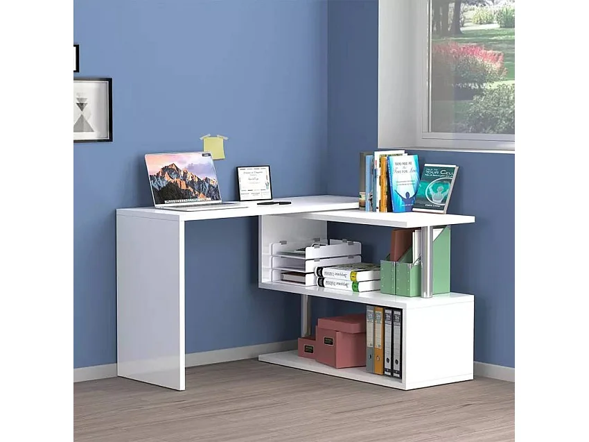 Scrivania angolare 120x50 girevole 2 ripiani multifunzionale Ornella