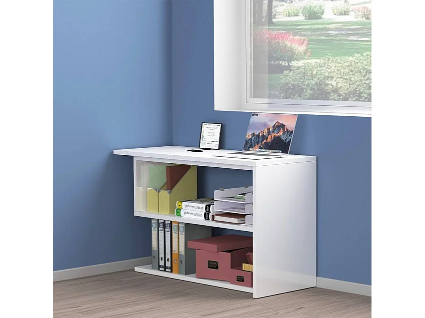 Scrivania angolare 120x50 girevole 2 ripiani multifunzionale Ornella