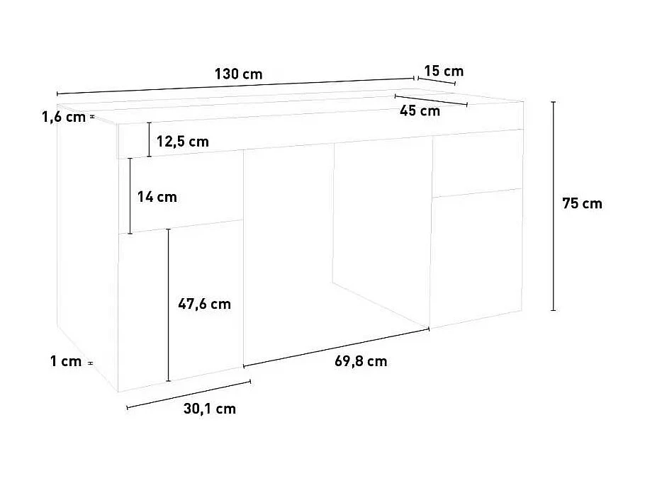 Scrivania 130x60 con piano scorrevole per camera e ufficio Ugo