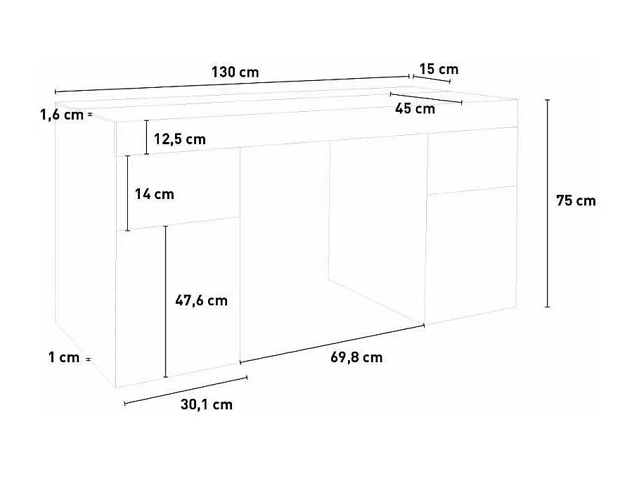 Scrivania 130x60 con piano scorrevole per camera e ufficio Ugo