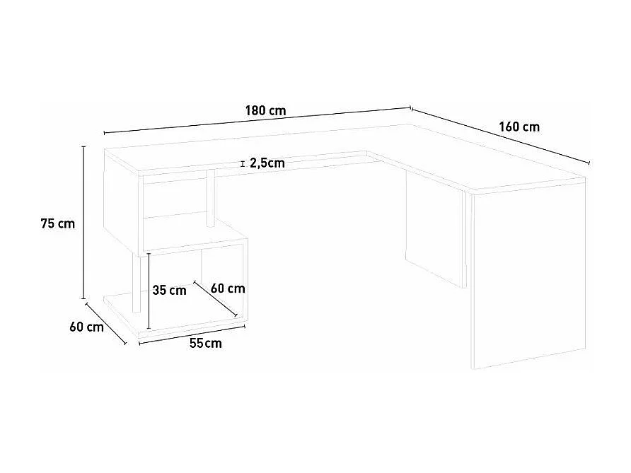 Bureau d'angle 180x160 blanc design moderne SAMUEL