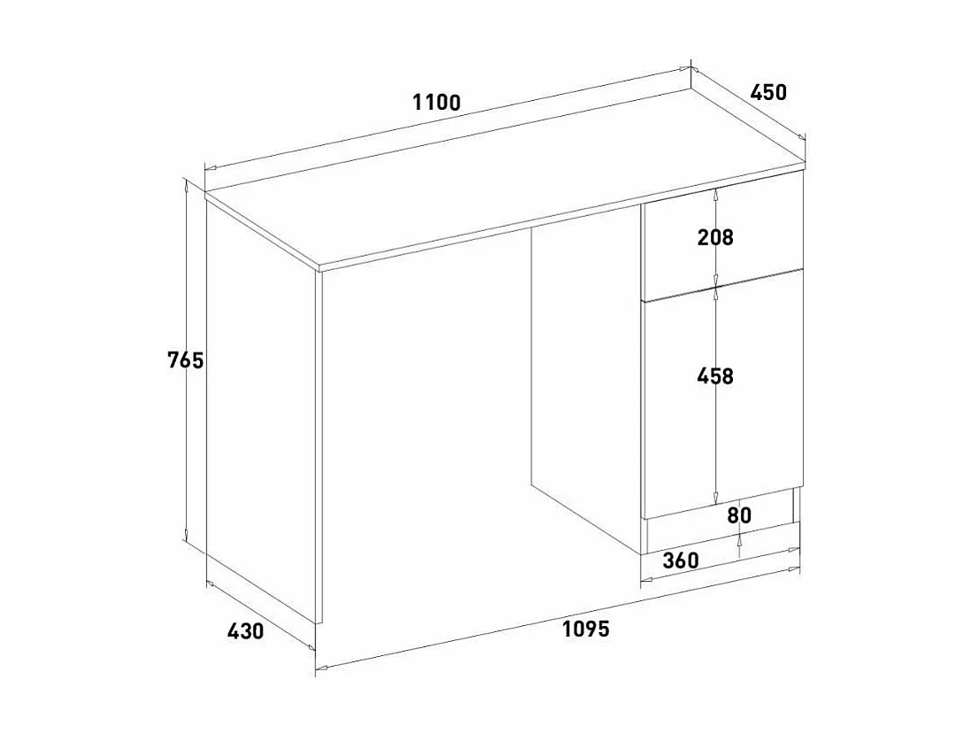Escritorio de oficina moderno que ocupa poco espacio con puerta y cajón 110x45x77 cm Lythes Light