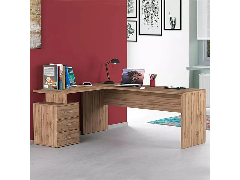 Bureau d'angle bois moderne design 3 tiroirs SADIMOL