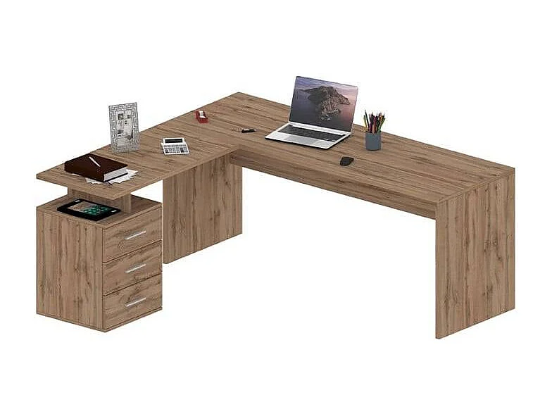 Bureau d'angle bois moderne design 3 tiroirs SADIMOL