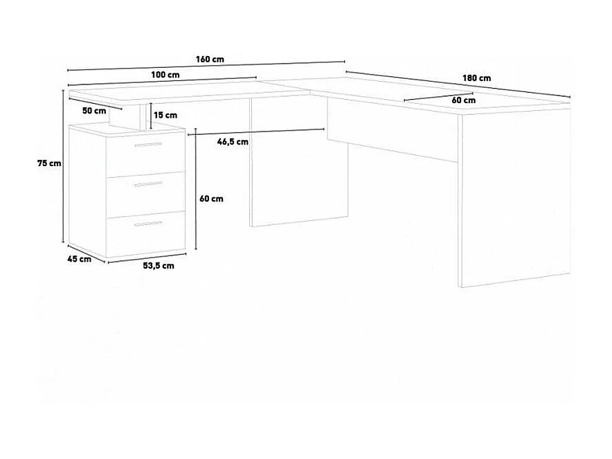 Bureau d'angle bois moderne design 3 tiroirs SADIMOL