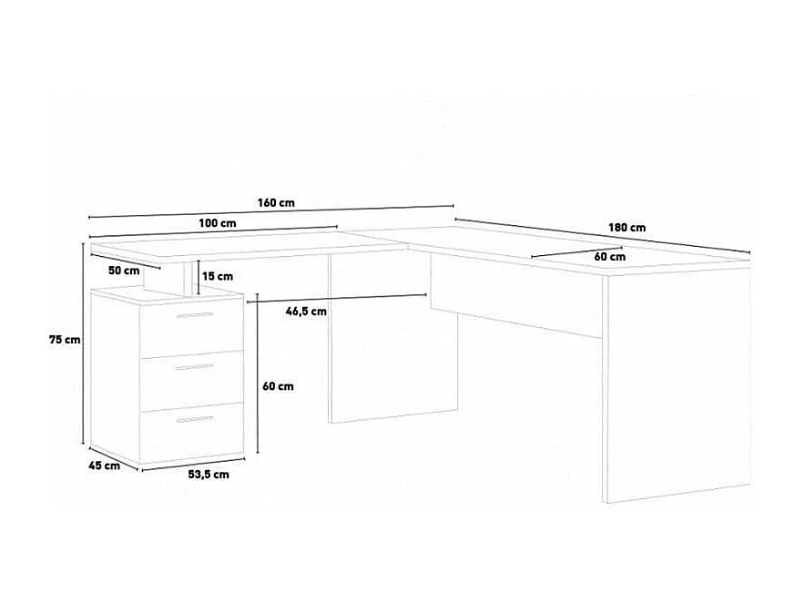 Bureau d'angle bois moderne design 3 tiroirs SADIMOL