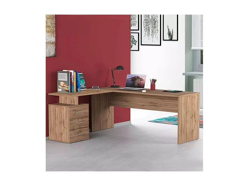 Bureau d'angle bois moderne design 3 tiroirs SADIMOL