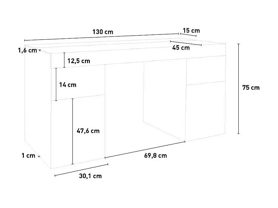 Scrivania da salotto 130x60 con piano scorrevole compatto Olivia
