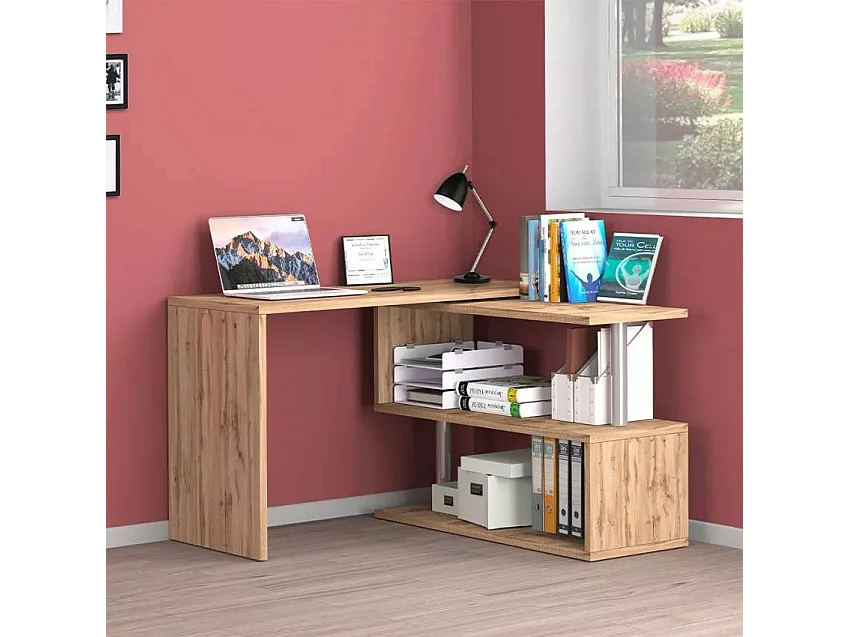 Drehbarer Eckschreibtisch aus Holz mit 2 Regalböden Volta WD