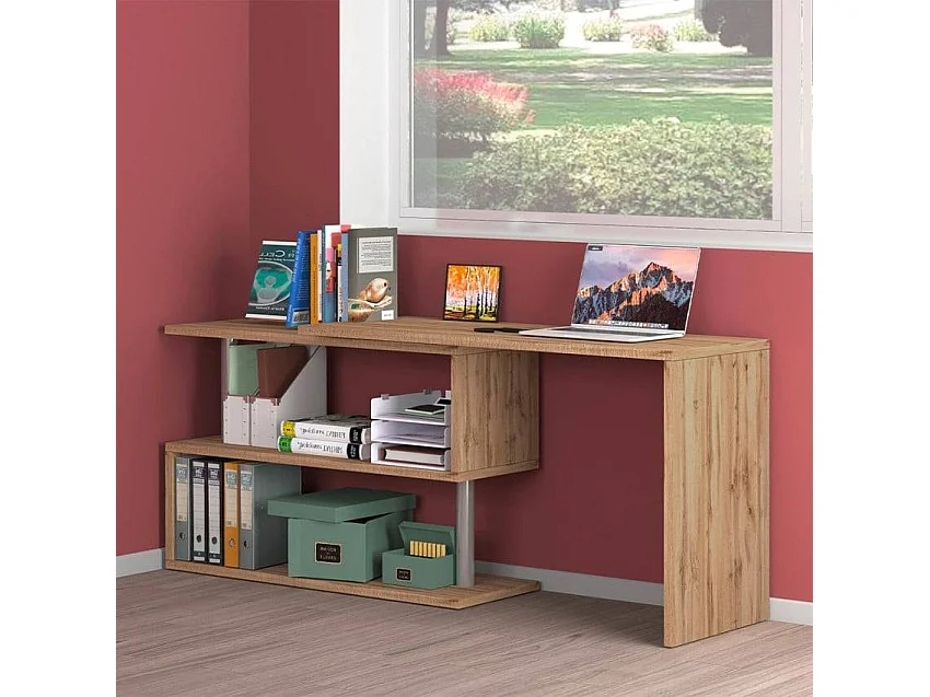 Drehbarer Eckschreibtisch aus Holz mit 2 Regalböden Volta WD