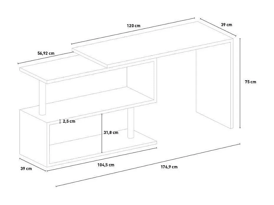 Drehbarer Eckschreibtisch aus Holz mit 2 Regalböden Volta WD