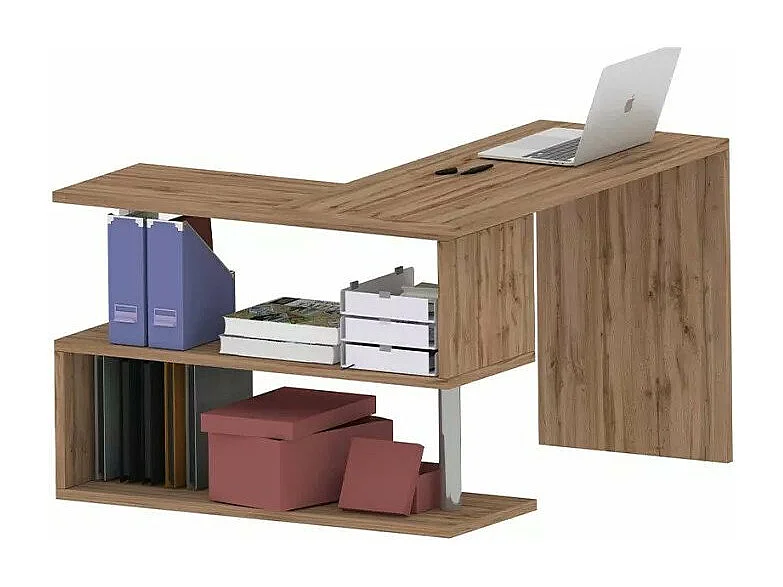 Drehbarer Eckschreibtisch aus Holz mit 2 Regalböden Volta WD