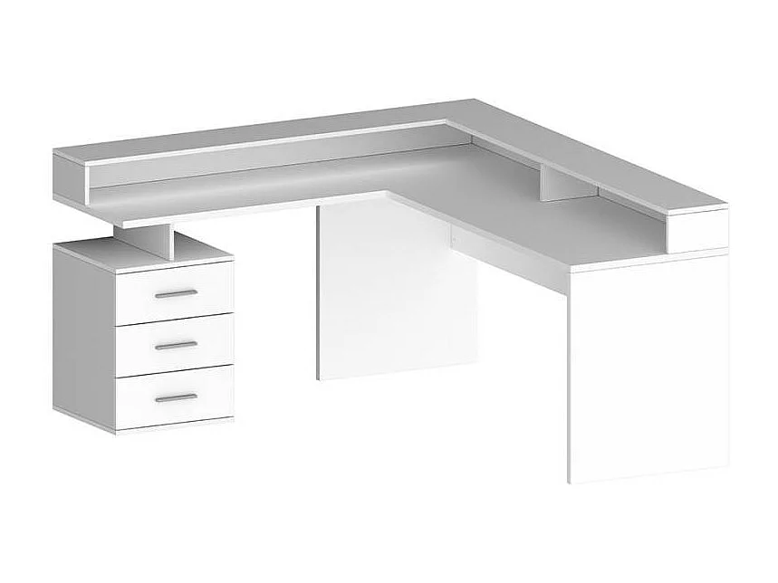 Escritorio esquinero de oficina con 3 cajones estante New Selina A-S Plus - Blanco brillante