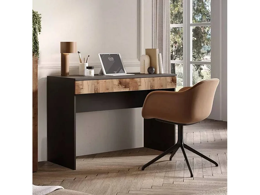 Büromöbel moderner platzsparender Schreibtisch mit Schublade 110x50x76cm Liam - Schwarz