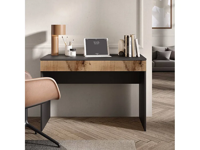 Büromöbel moderner platzsparender Schreibtisch mit Schublade 110x50x76cm Liam - Schwarz