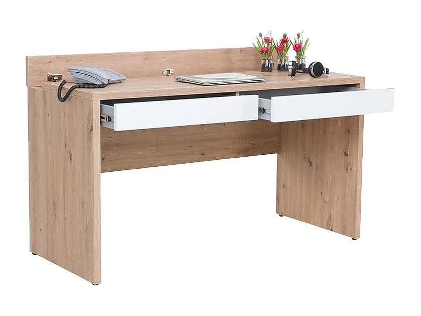 Bureau pour teletravail 140x60 moderne robuste 2 tiroirs GINA