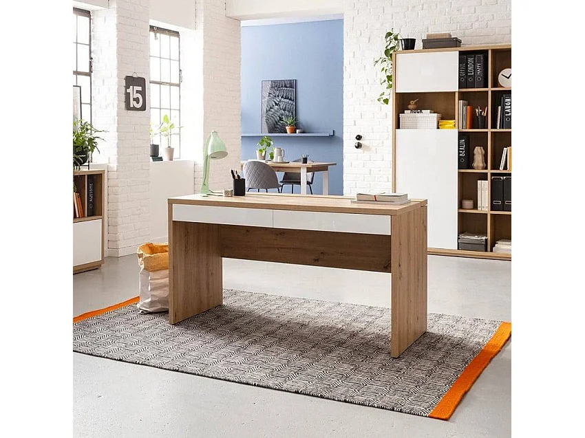 Bureau pour teletravail 140x60 moderne robuste 2 tiroirs GINA