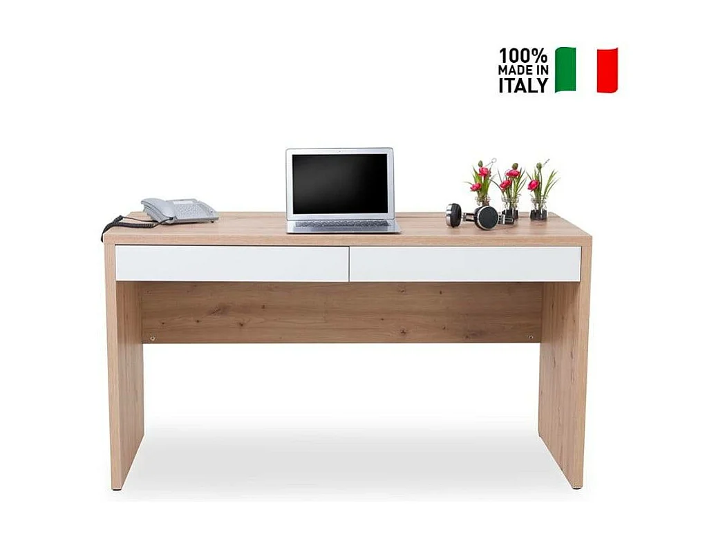 Bureau pour teletravail 140x60 moderne robuste 2 tiroirs GINA