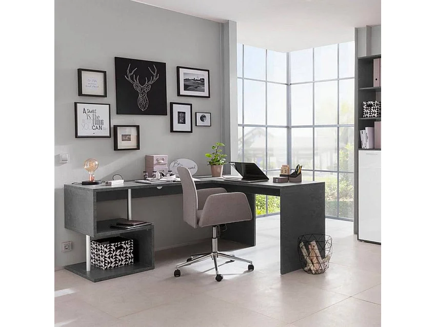 Bureau d'angle moderne 180x160 gris anthracite design contemporain ROBERT