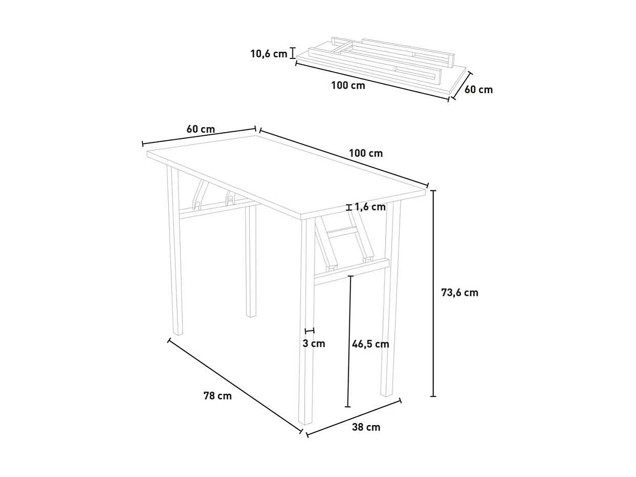Escritorio oficina plegable salvaespacio teletrabajo Foldesk 100 x 60 cm - Negro