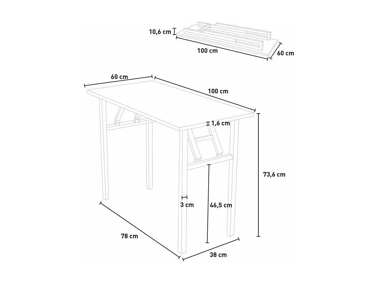 Escritorio oficina plegable salvaespacio teletrabajo Foldesk 100 x 60 cm - Negro